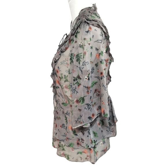 NWT Walter Baker Gray Floral Sheer Danielle Ruffle Blouse Butterflies Sz M - Picture 7 of 10